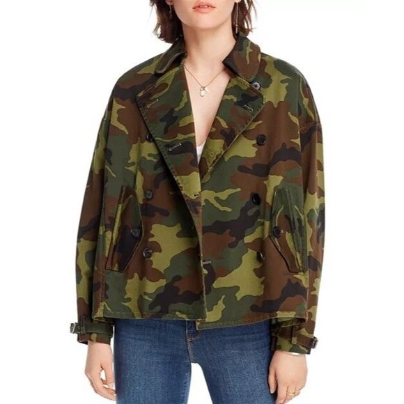 Lini S Camo Print Dana Trench Coat Double Breasted Cape Jacket 729 - Picture 1 of 11